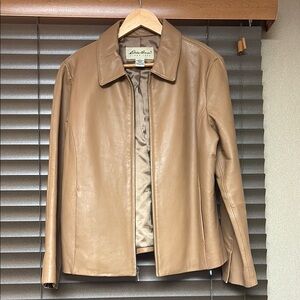 Eddie Bauer Tan Leather Jacket Classic Zip-Up
